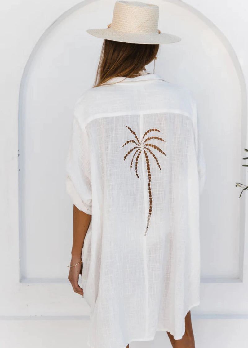 Palm Shirt Dress - White