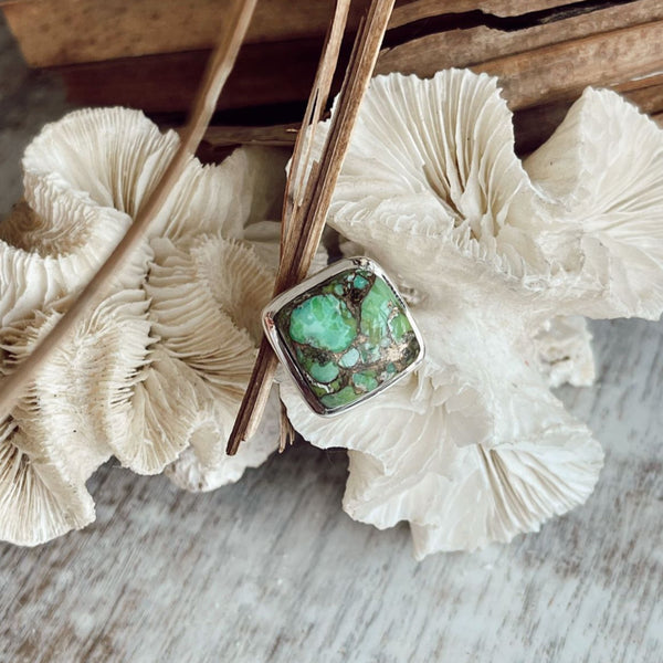 Green Copper Turquoise Ring - Square Setting