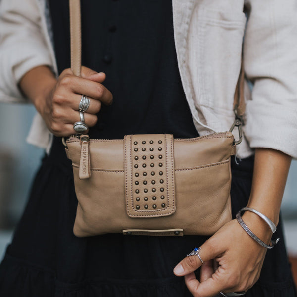 Ellie Leather Crossbody - Stone Grey