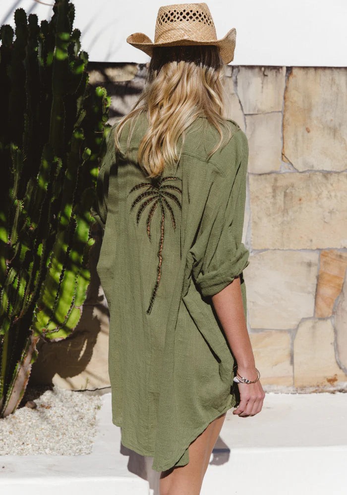 Palm Shirt Dress - Cactus