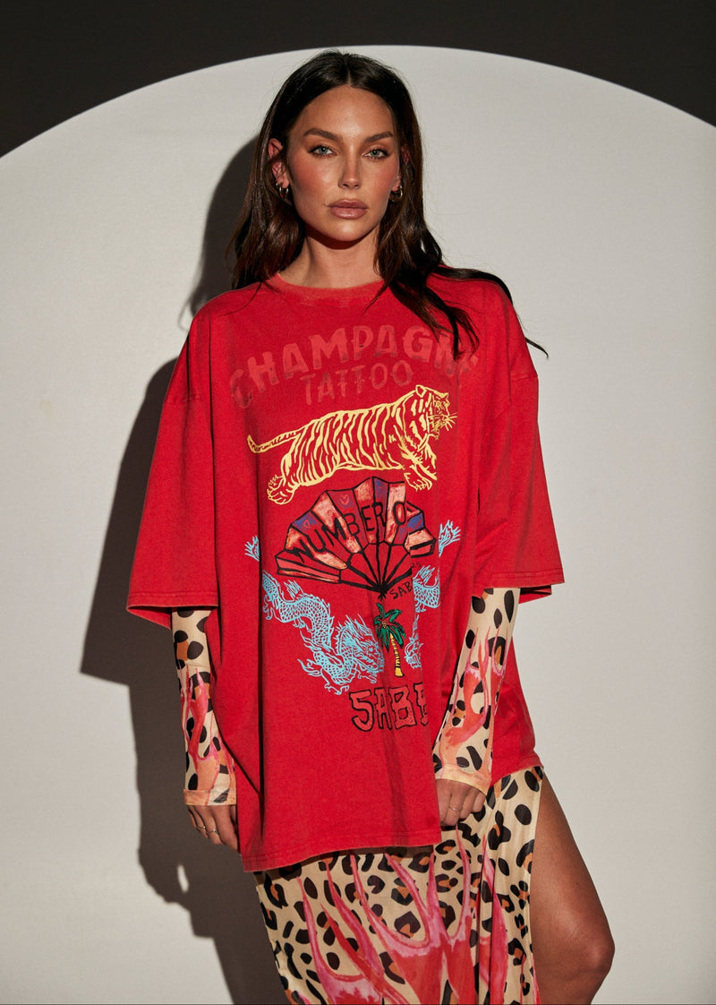 The Champagne Tattoo Tee - Red