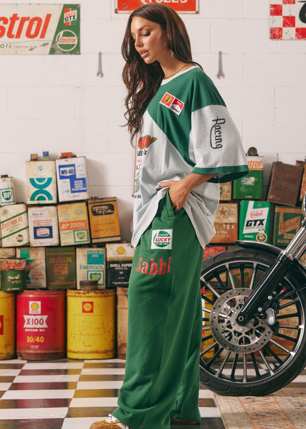 The Mermaid Racing Wide Leg Sweat Pants - Green