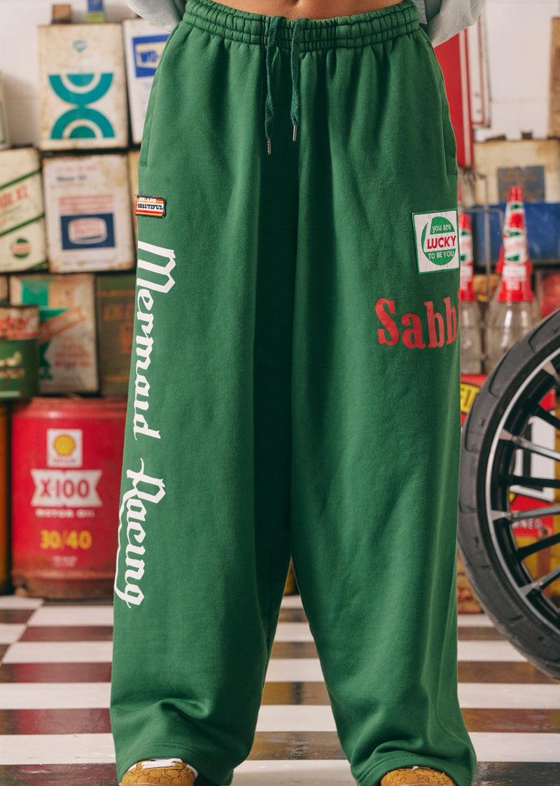 The Mermaid Racing Wide Leg Sweat Pants - Green