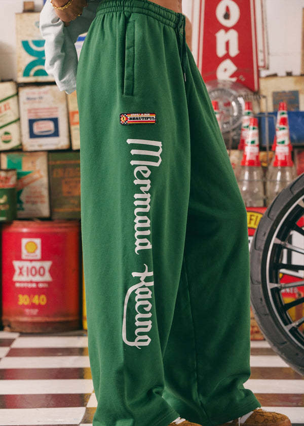 The Mermaid Racing Wide Leg Sweat Pants - Green