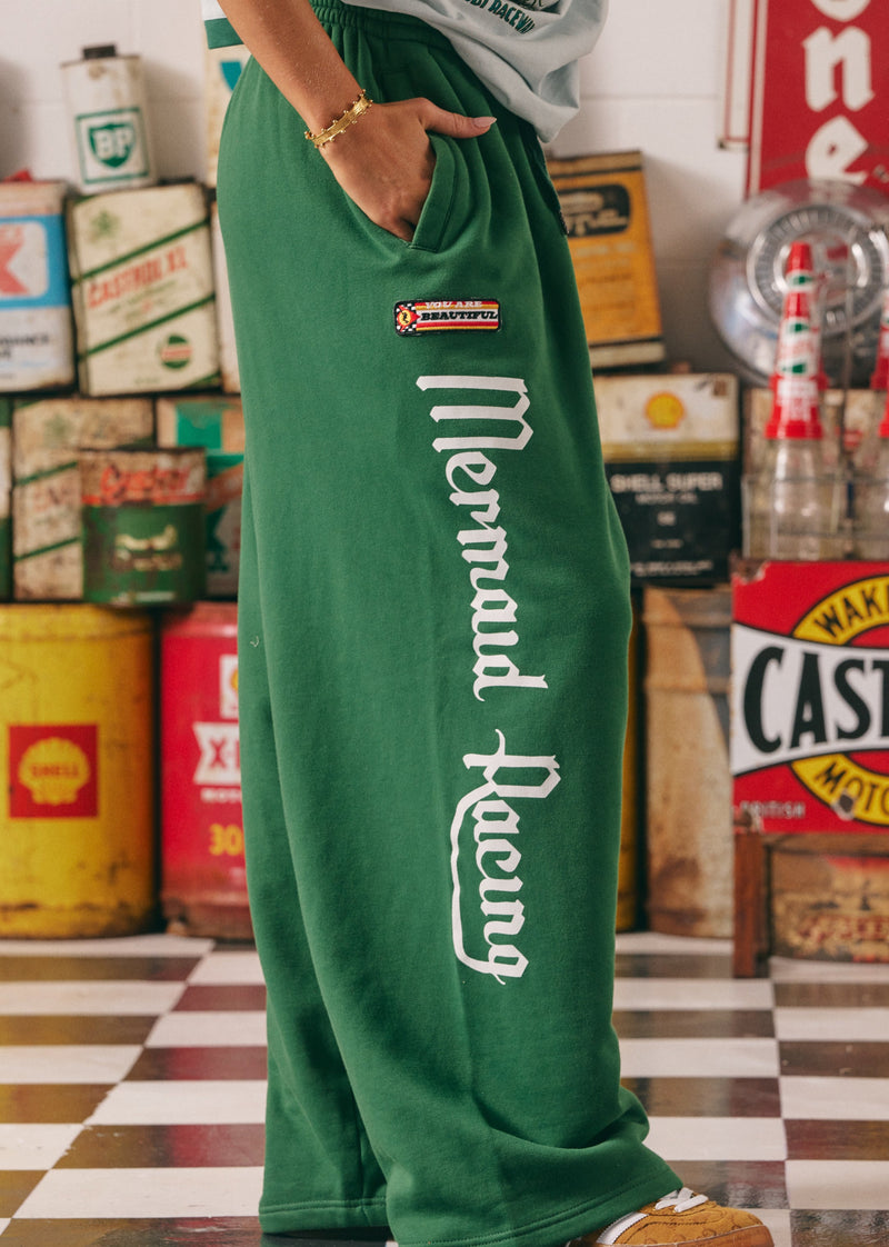 The Mermaid Racing Wide Leg Sweat Pants - Green