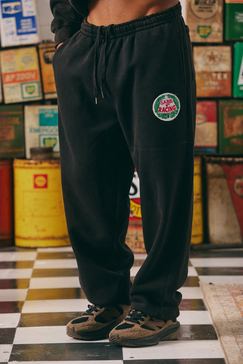 Wide Leg Sweat Pants - Acid Wash Black