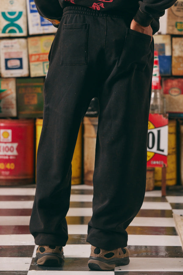 Wide Leg Sweat Pants - Acid Wash Black