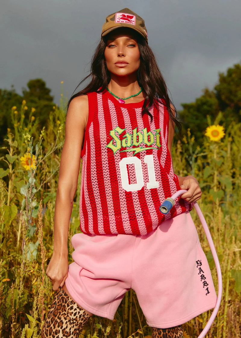 The Knit B-Ball Singlet - Pink Stripe