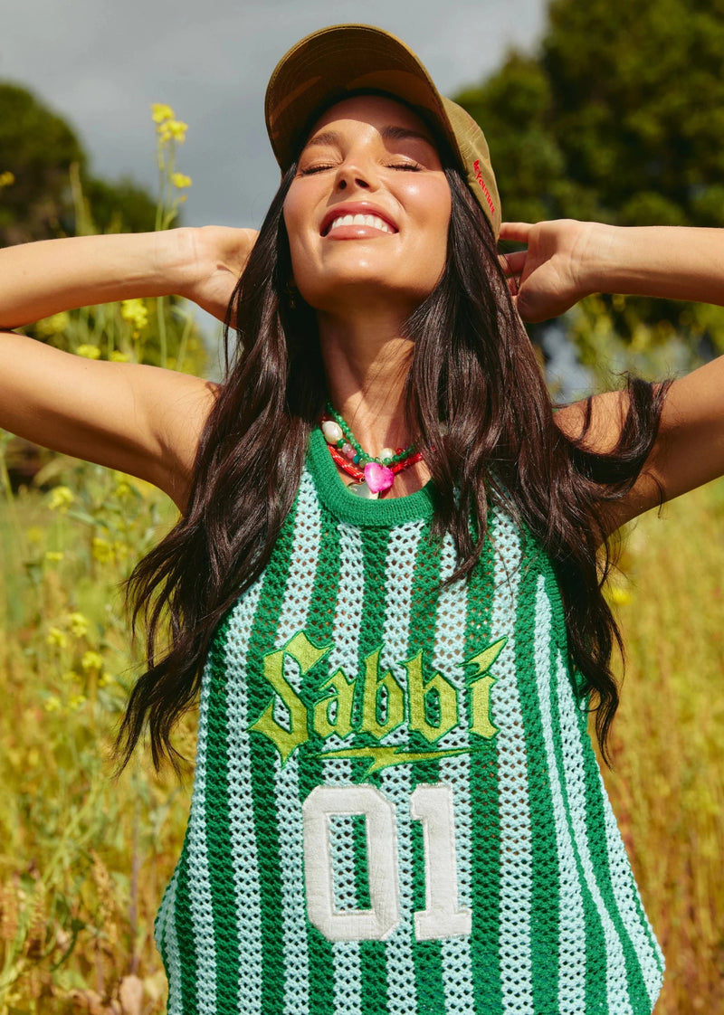 The Knit B-Ball Singlet - Green Stripe