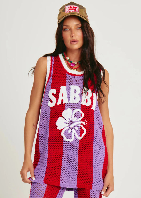 The Knit B-Ball Singlet - Red & Purple
