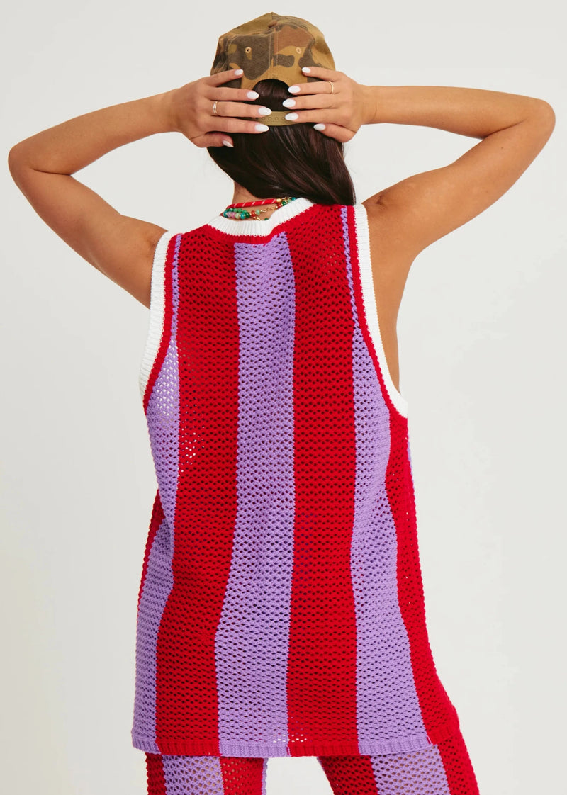 The Knit B-Ball Singlet - Red & Purple