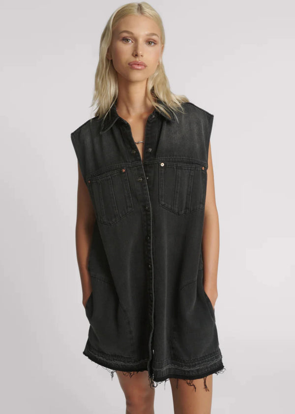 Faded Black Denim Shirt Dress