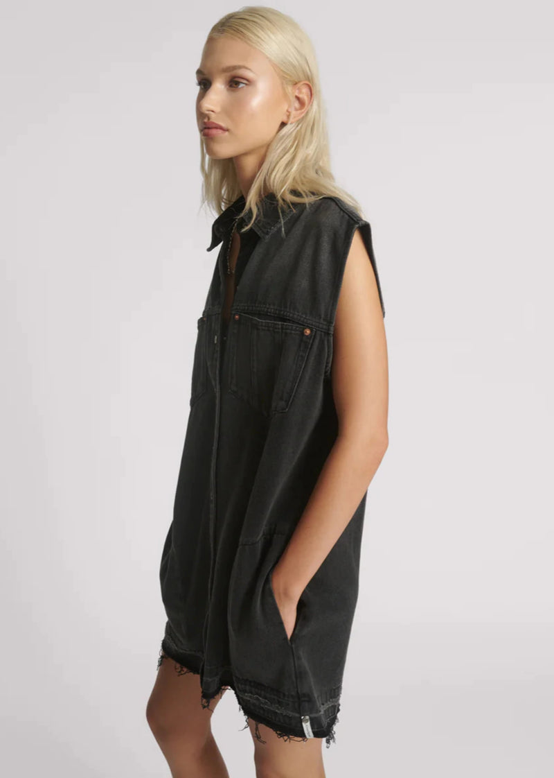 Faded Black Denim Shirt Dress