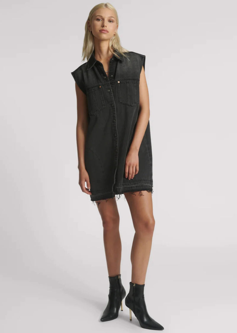 Faded Black Denim Shirt Dress