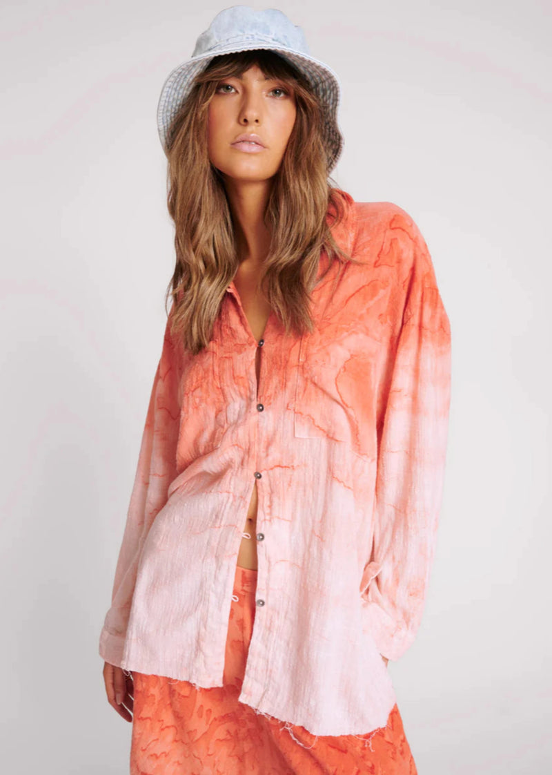 Hand Painted Sunset Muslin Longline Shirt