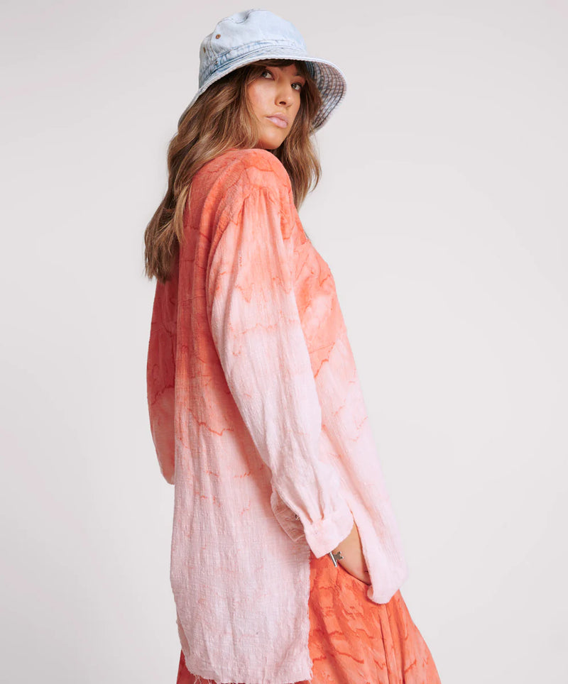 Hand Painted Sunset Muslin Longline Shirt