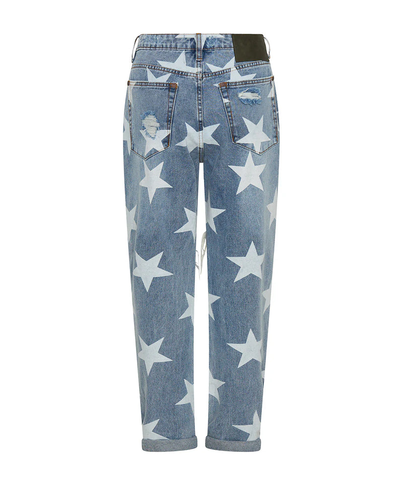 Saints Low Waist Boyfriend Denim Jeans - Starwash Blue