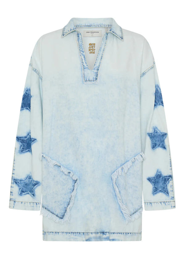 Le Captain Star Denim Shirt Dress