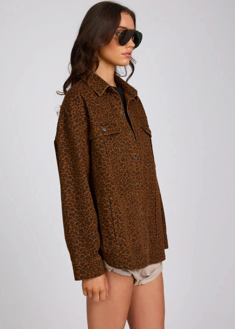 Longline Denim Jacket - Cheetah Print