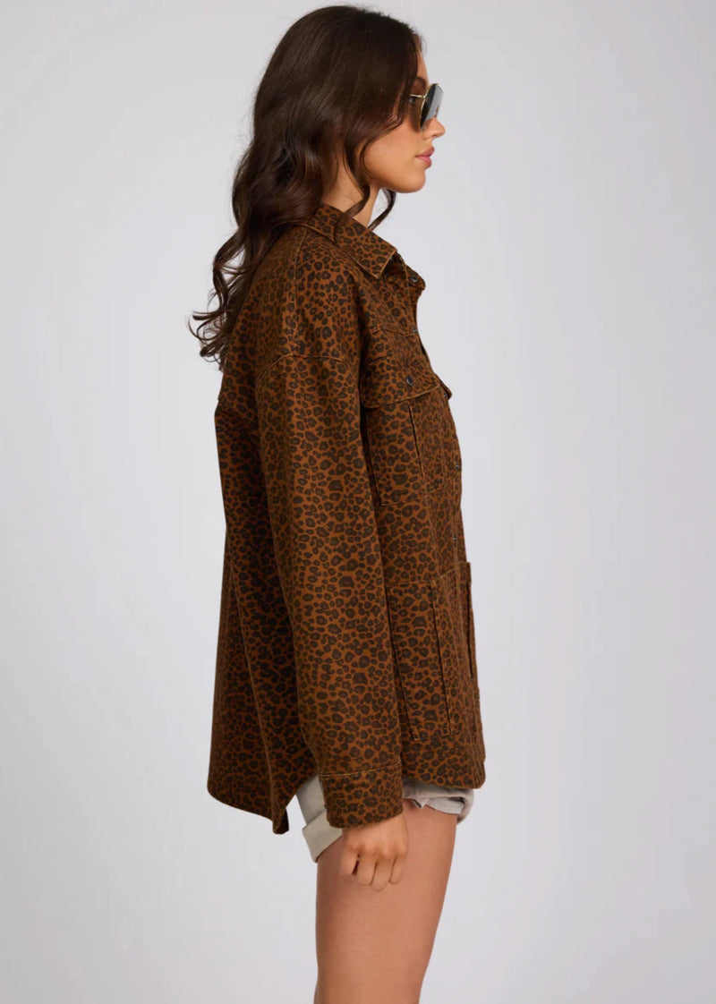 Longline Denim Jacket - Cheetah Print