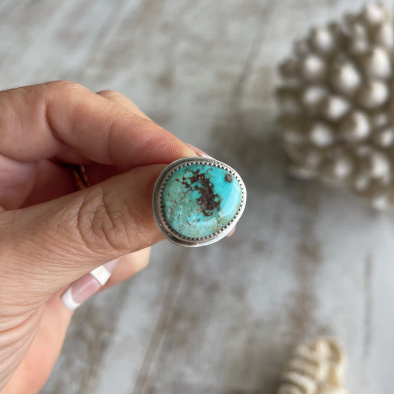 Round Hubei Turquoise Sterling Silver Ring - style 6