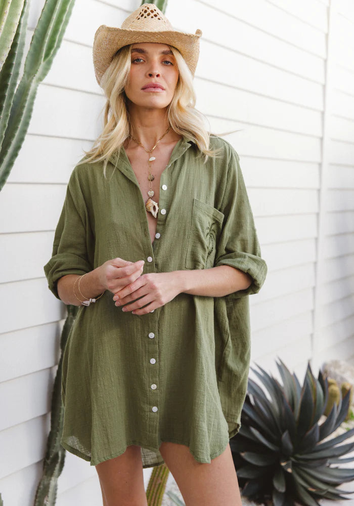 Palm Shirt Dress - Cactus