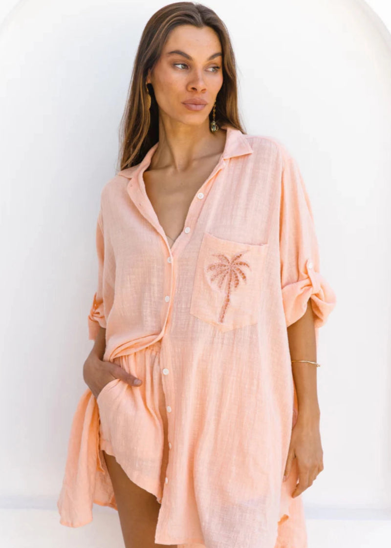 Palm Shirt Dress - Grapefruit - BACK IN MARCH