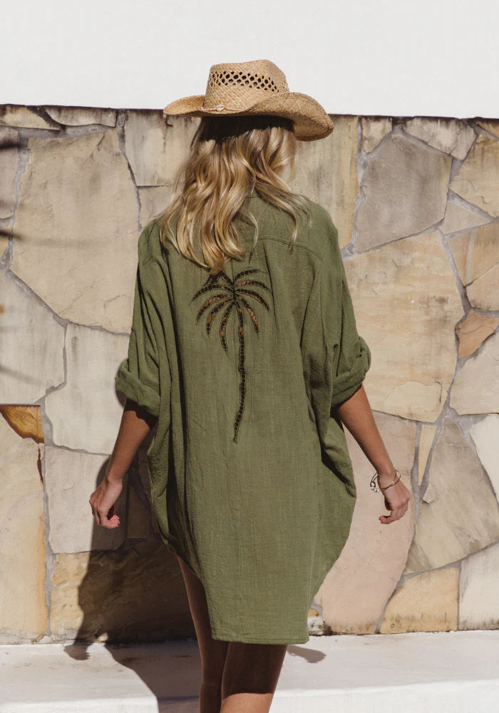 Palm Shirt Dress - Cactus