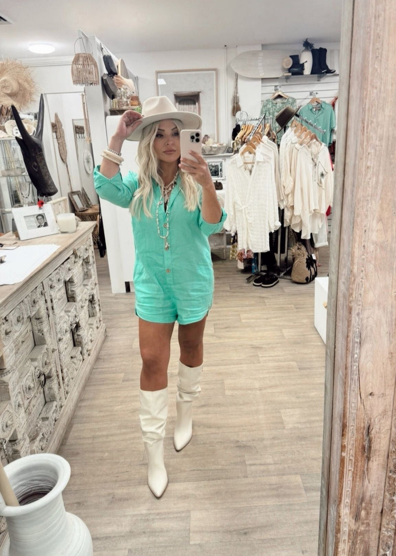 Juju Linen Playsuit - Mint