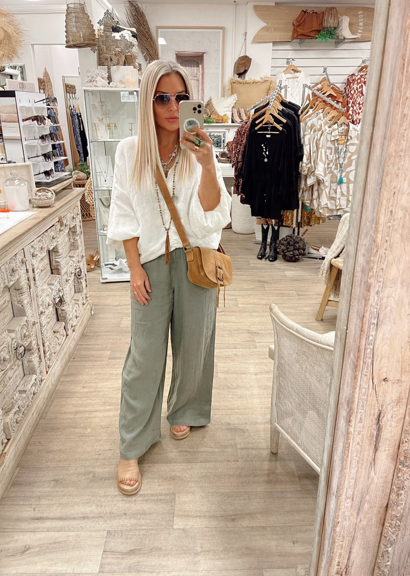 Andrea Linen Pants - Khaki
