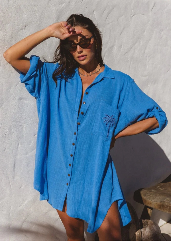 Palm Shirt Dress - Oceano