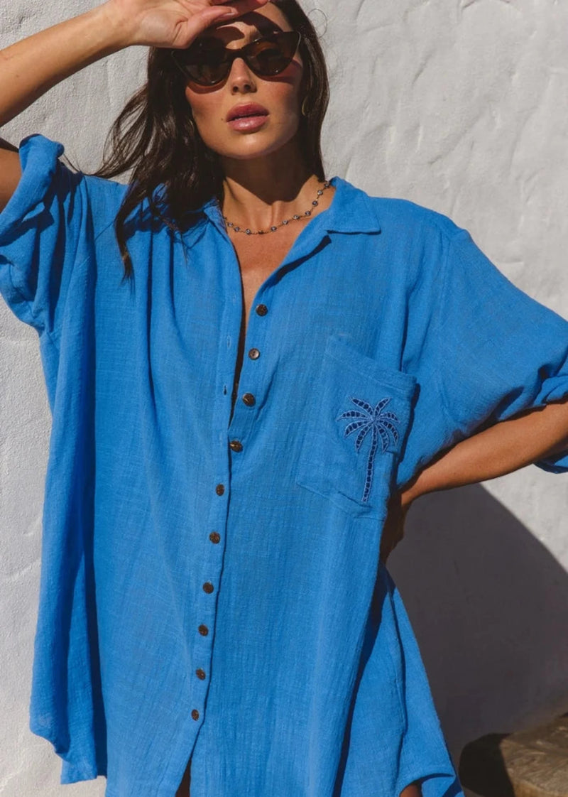 Palm Shirt Dress - Oceano
