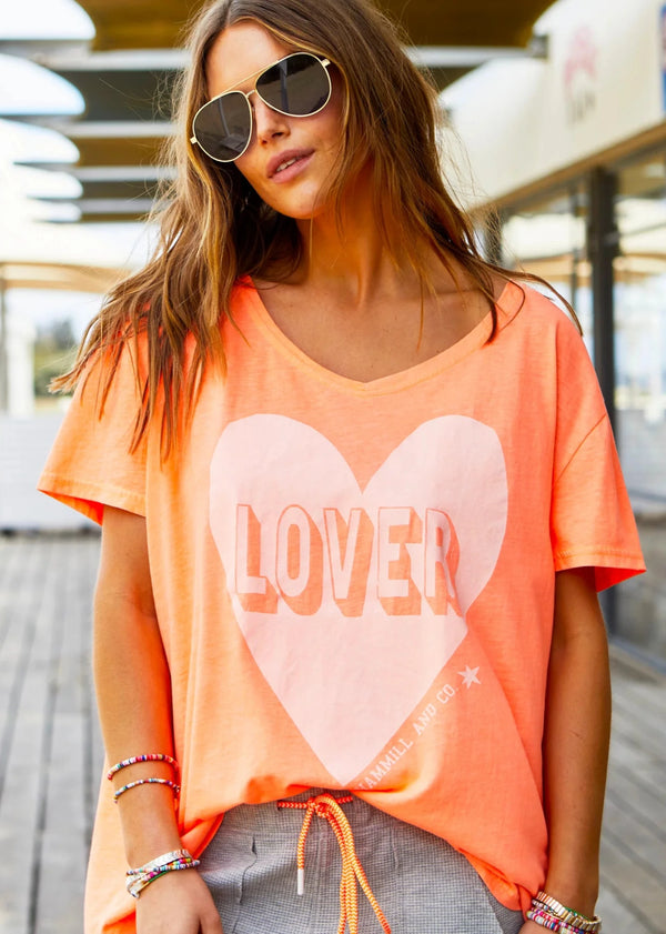 Vintage Wash Lover Heart Tee - Orange