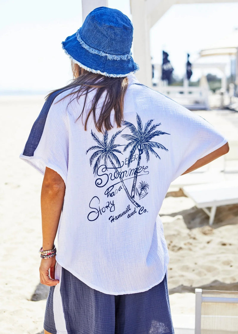 Resort Beach Shirt - White / Navy