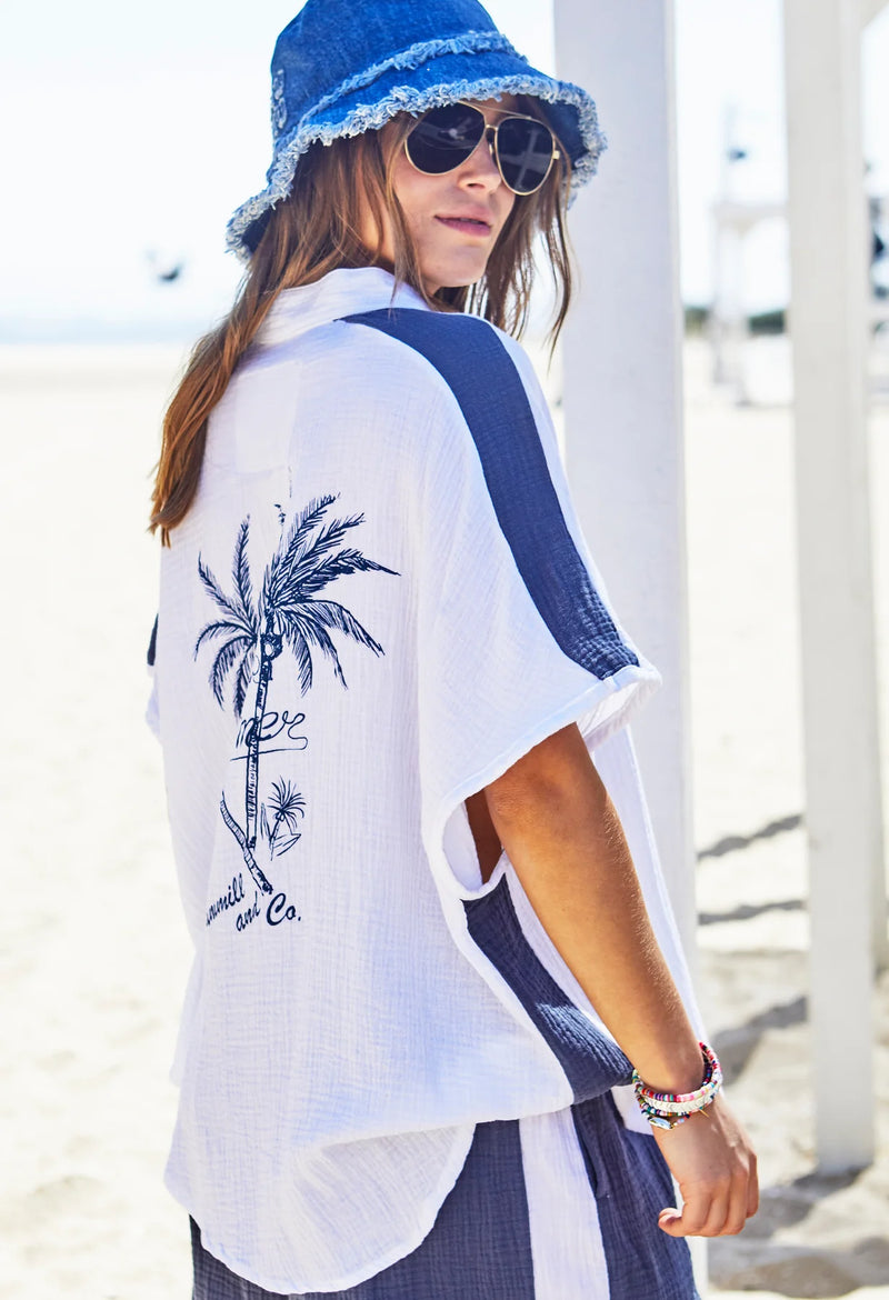 Resort Beach Shirt - White / Navy