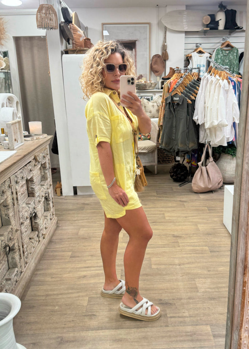 Juju Linen Playsuit - Limoncello