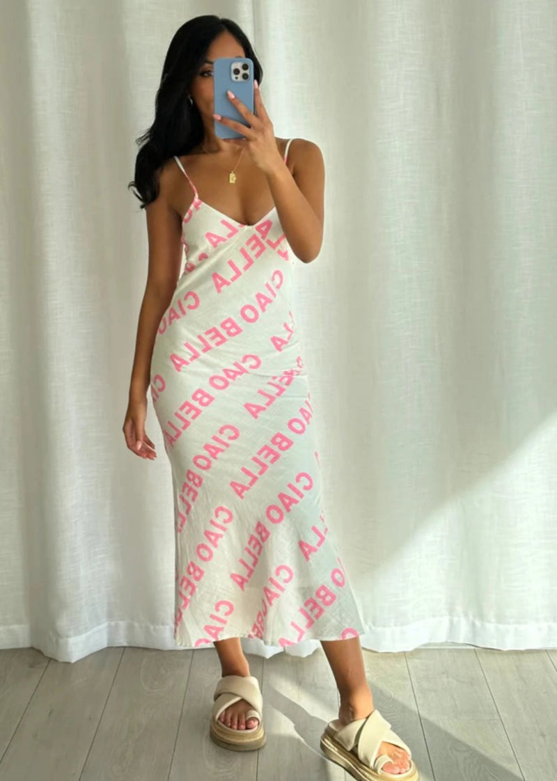 Ciao Bella Maxi Dress - White/Pink