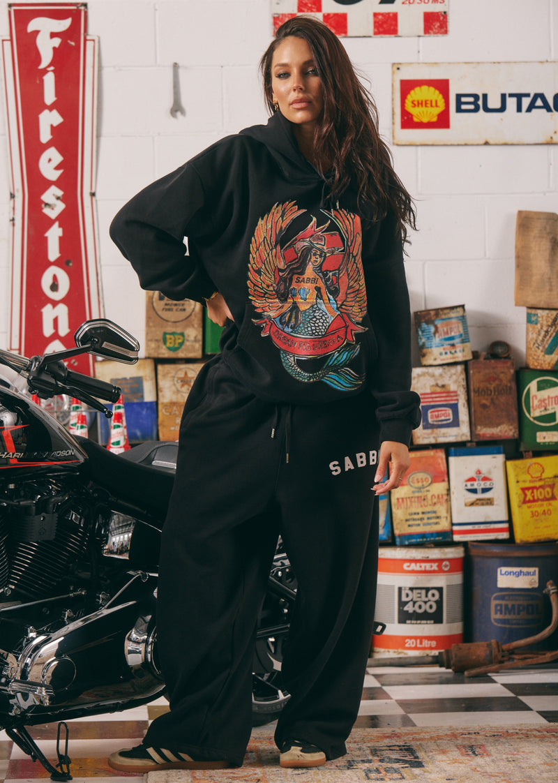 The Brenda Energy Wide Leg Sweat Pants - Black