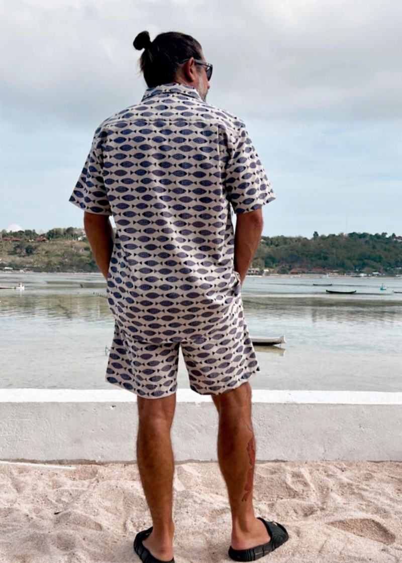 Bloke Folk Shirt - Royal Blue Fish