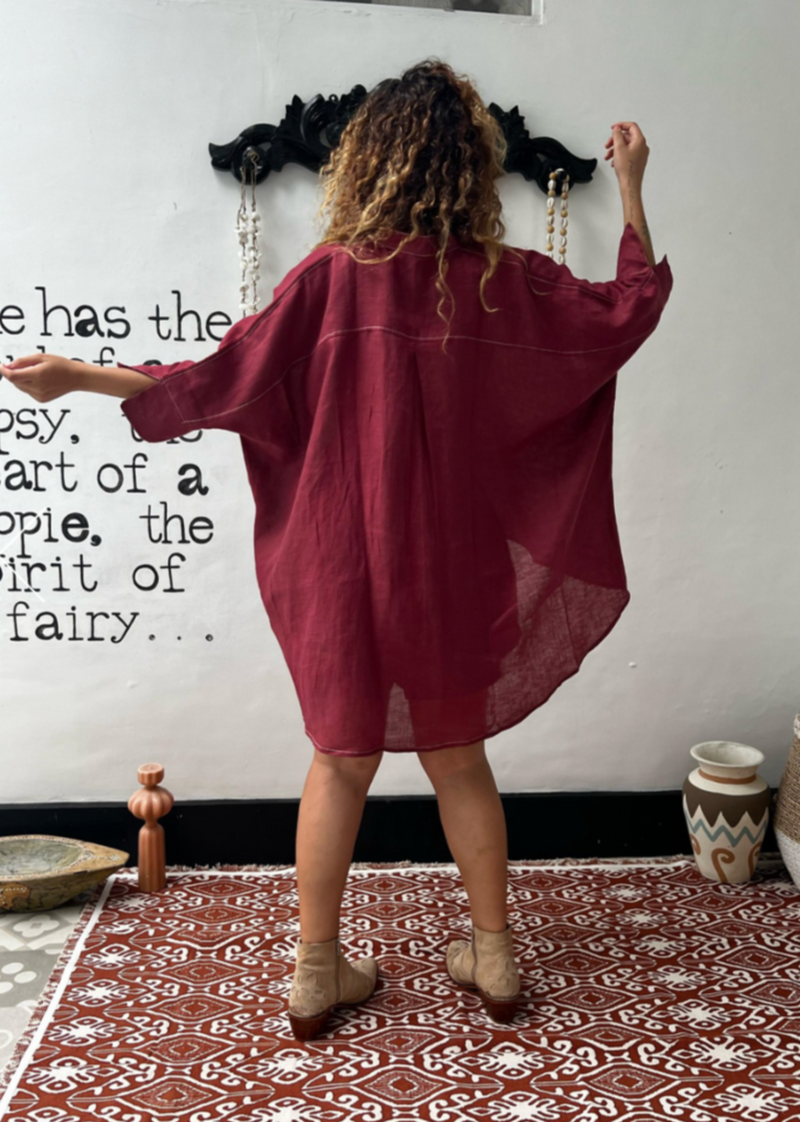 Sara Linen Set - Maroon
