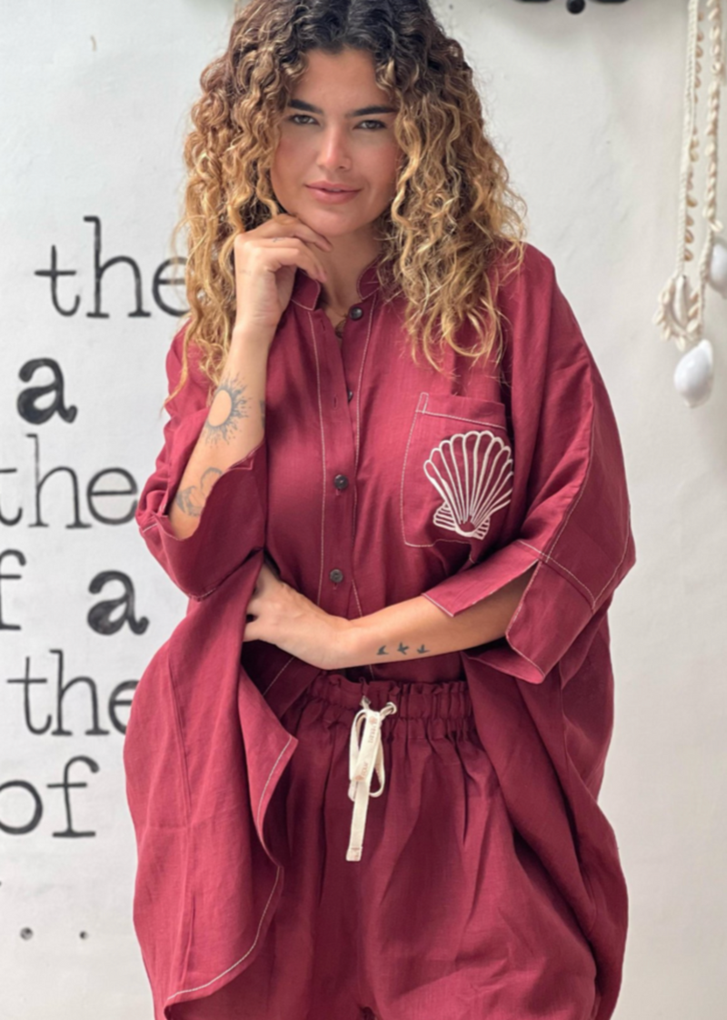 Sara Linen Set - Maroon