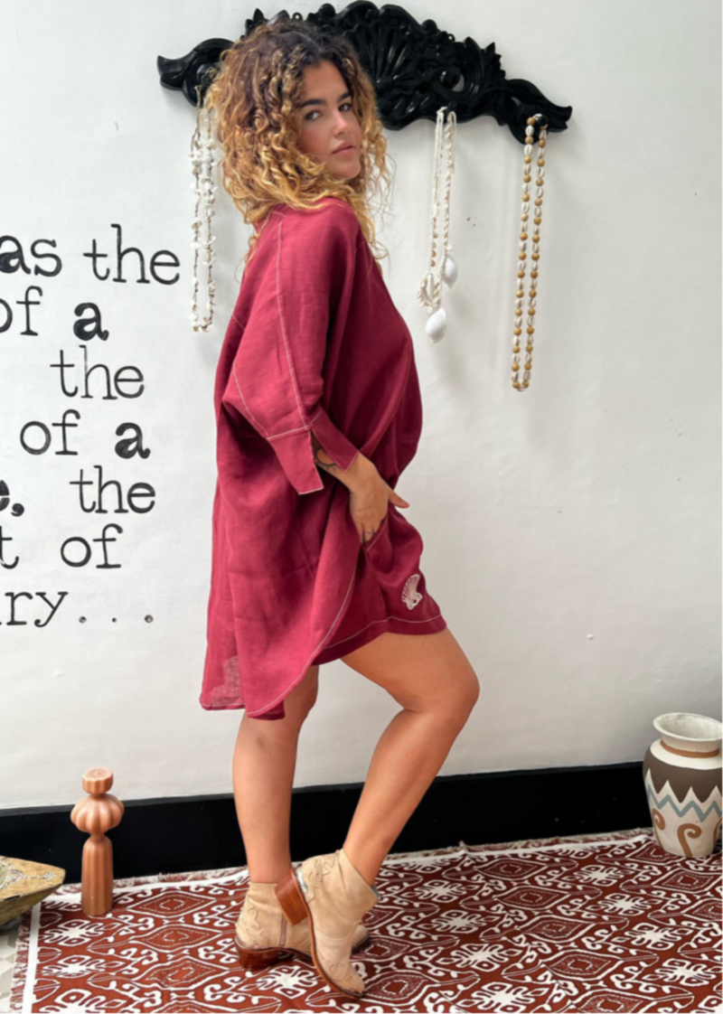 Sara Linen Set - Maroon