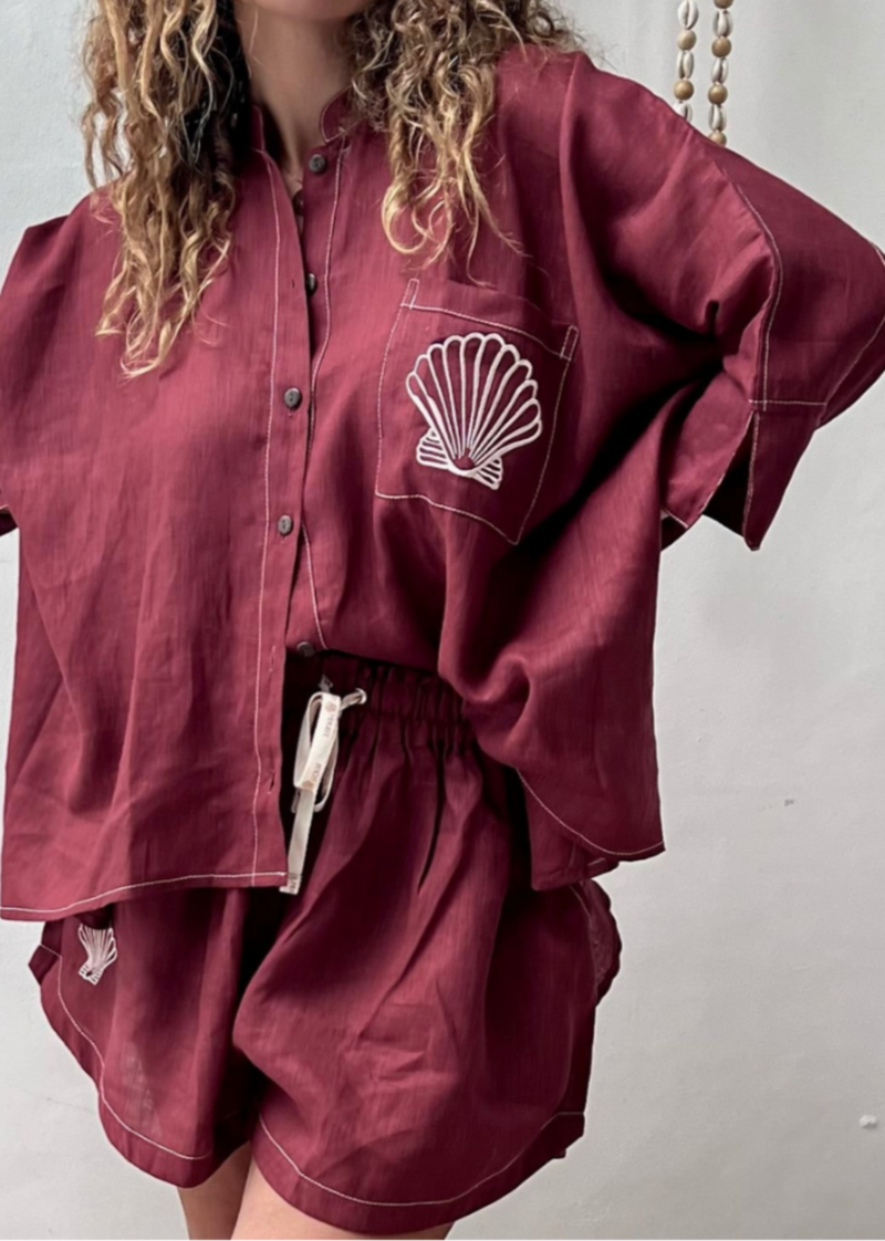 Sara Linen Set - Maroon