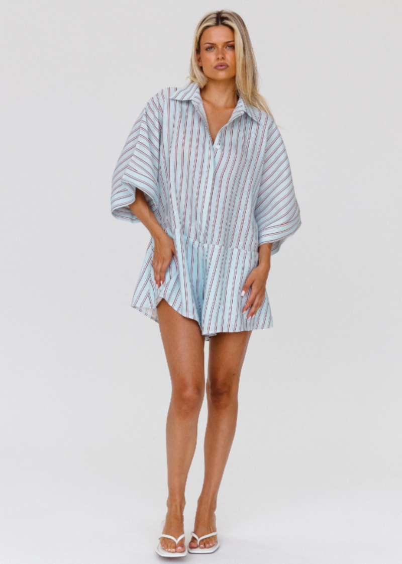 Rae Playsuit - Mint Stripe