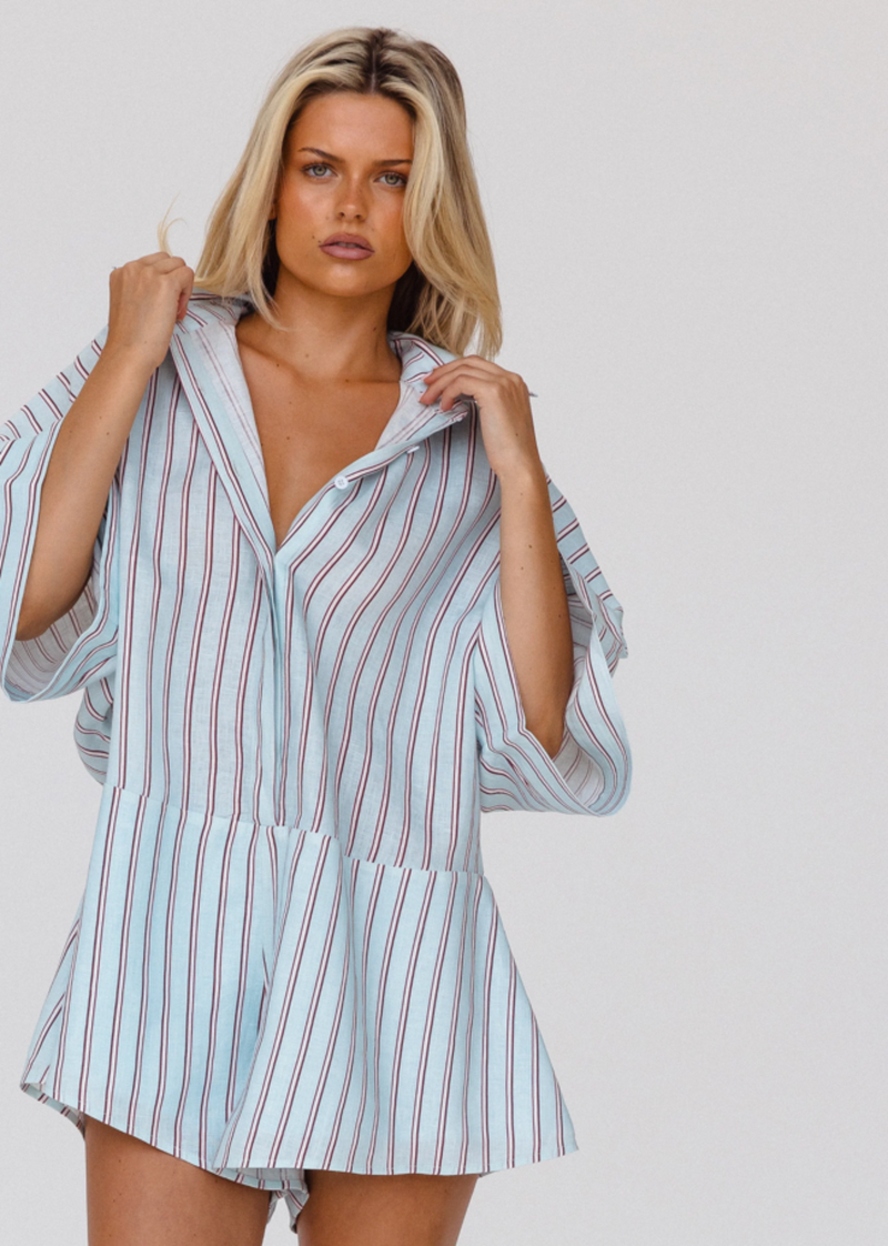 Rae Playsuit - Mint Stripe