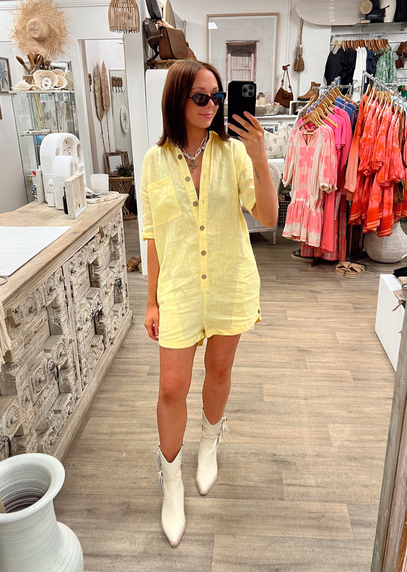 Juju Linen Playsuit - Limoncello