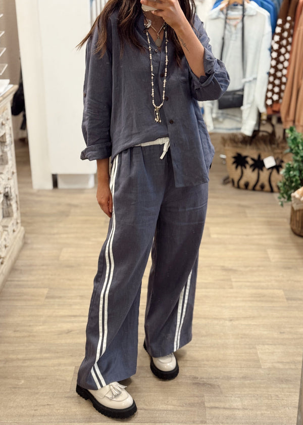 Laguna Linen Pants - Juniper Blue/White
