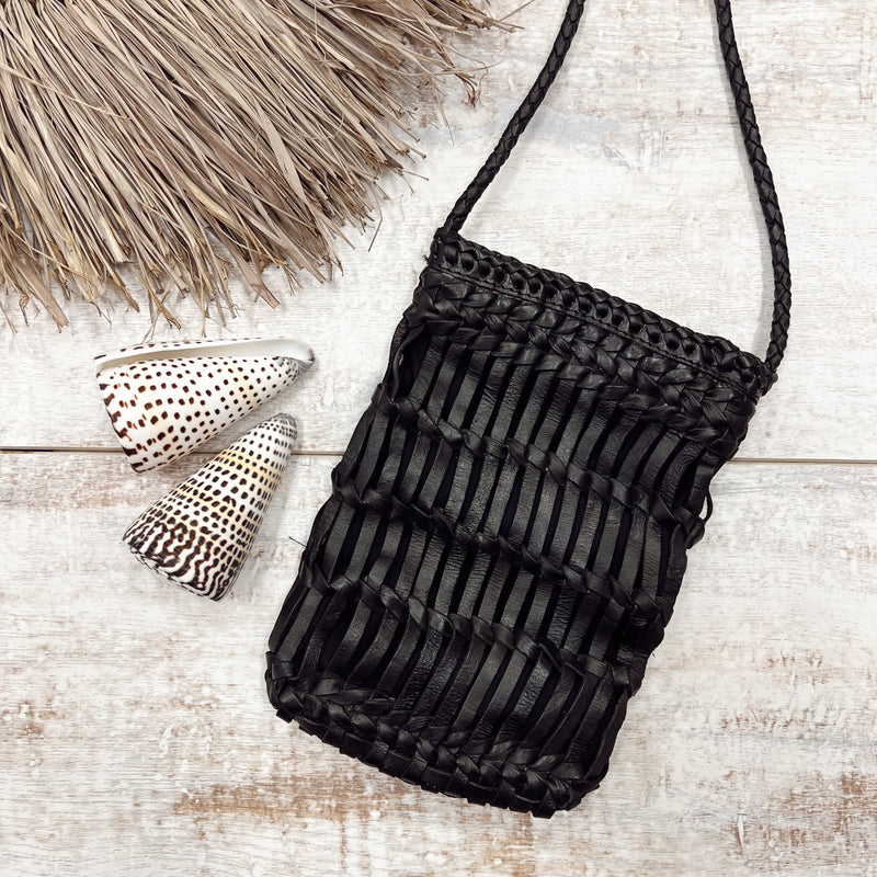 Leather Woven Phone Bag
