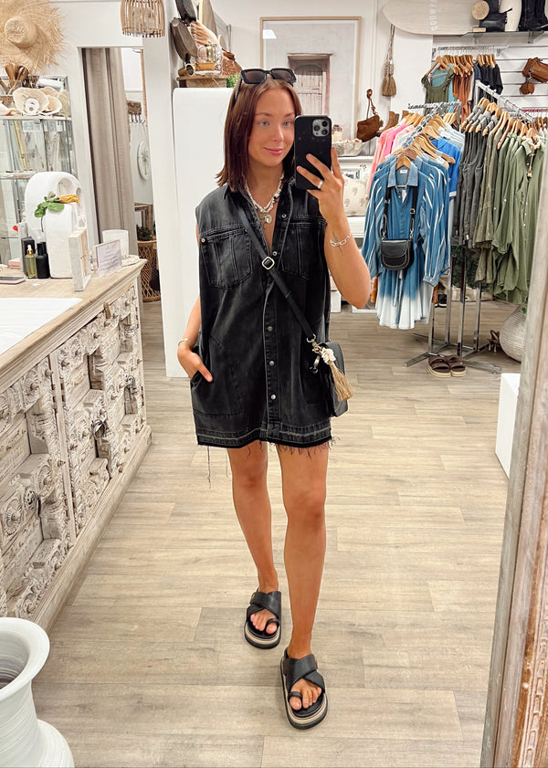 Faded Black Denim Shirt Dress