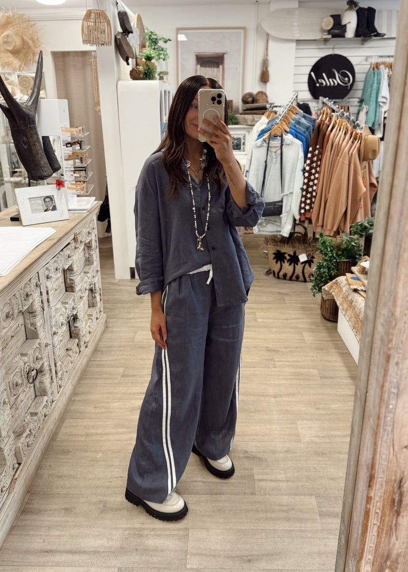 Laguna Linen Pants - Juniper Blue/White